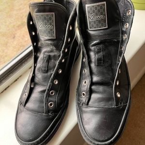 Gucci Ankle Boots RARE authentic black GG Logo Lace Up Zip 6 1/2 US No laces